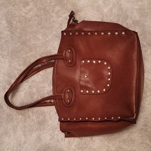 Large Brown shoulder bag with stud triming